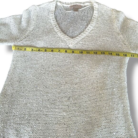Loft Outlet Sequin 3/4 Sleeve White Lightweight Tunic Sweater SP - Picture 6 of 9